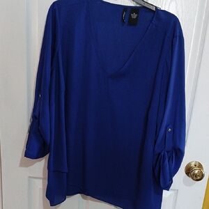 New Directions Royal Blue V-Neck Blouse